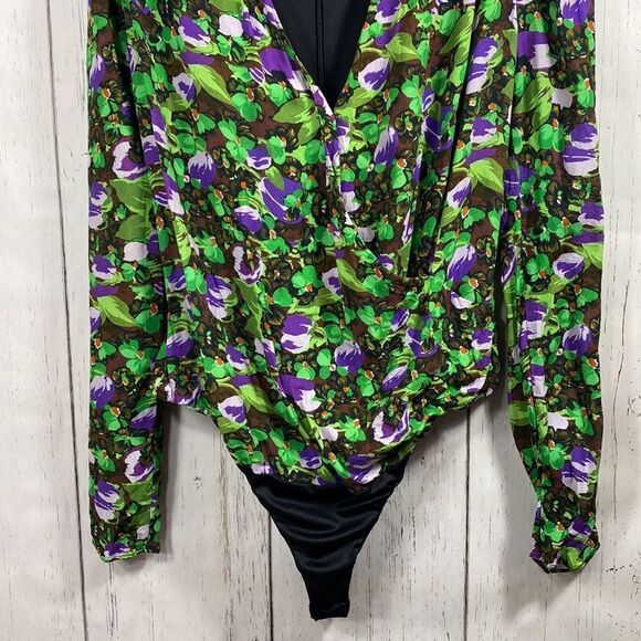 Zara Floral Plunge Bodysuit Long Sleeve L Chic Night Out Y2K Party Bloggers Fav - Picture 8 of 16